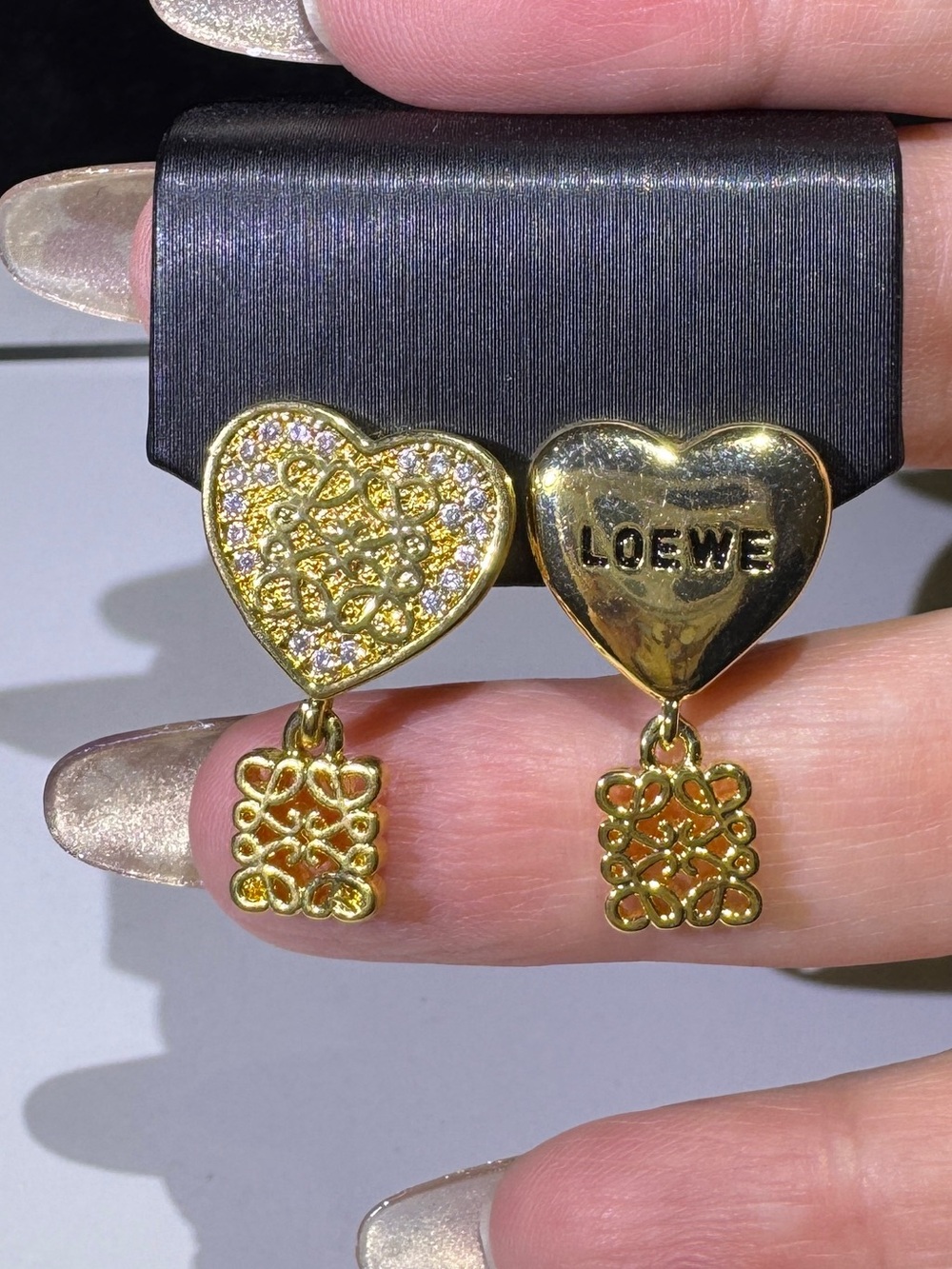 Gold Heart Crystal Logo Drop Clip-On Earrings